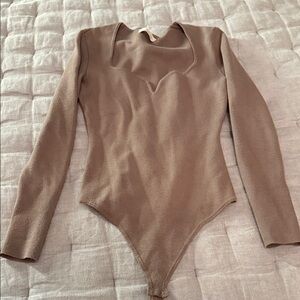 Abercrombie & Fitch Taupe Long Sleeve Bodysuit